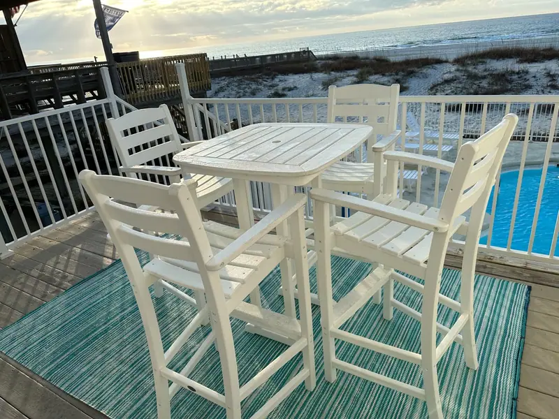 Gulf-view balcony seating, Beachfront Duplex