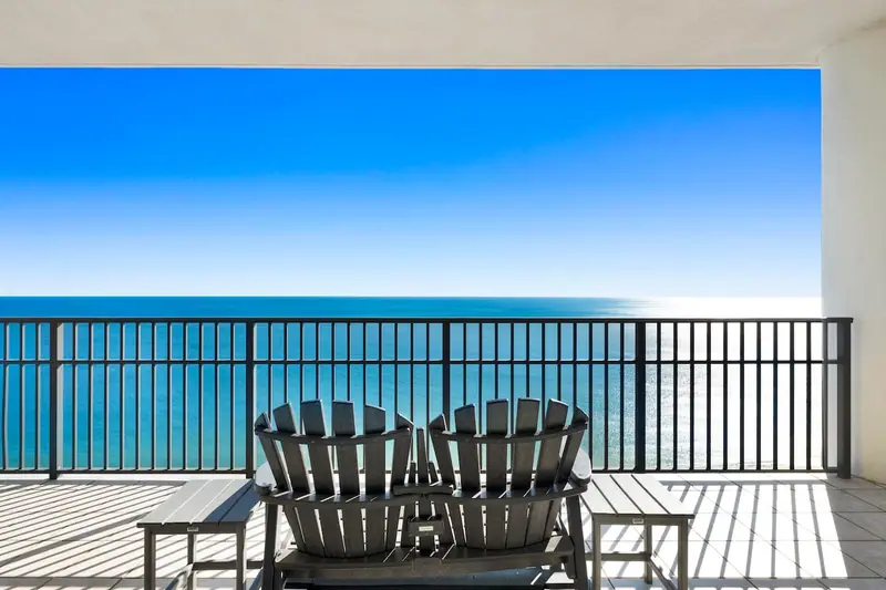 Balcony chairs facing the Gulf, Oasis Unit 2201